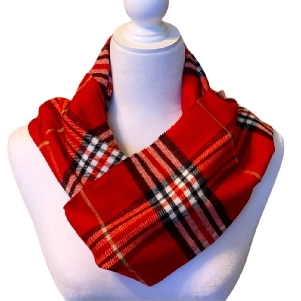 Red and Black Plaid Cashmere Scarf New!